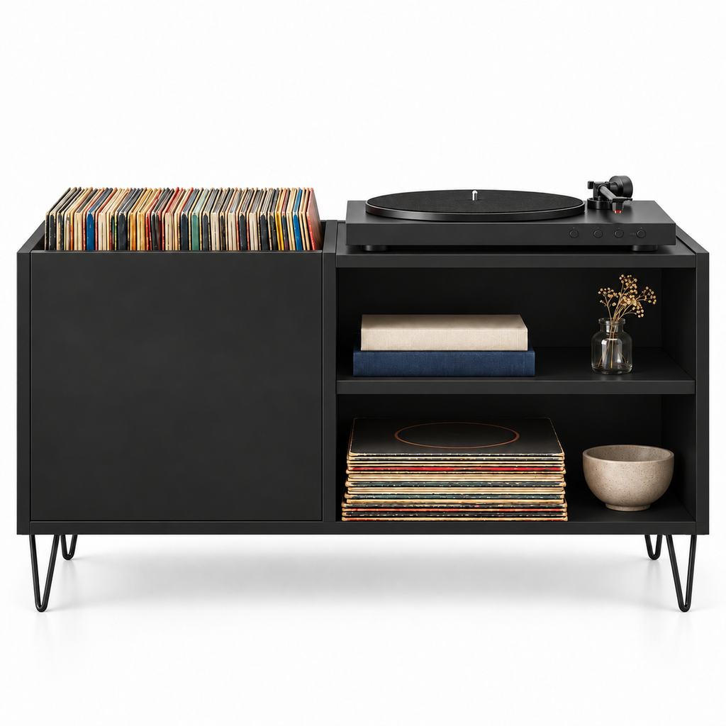 Meuble platine vinyle 85 cm, 3 compartiments | Valdor