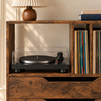 Meuble platine vinyle 91 cm, 2 tiroirs, 4 compartiments | Maldrik