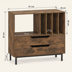 Meuble platine vinyle 91 cm, 2 tiroirs, 4 compartiments | Maldrik