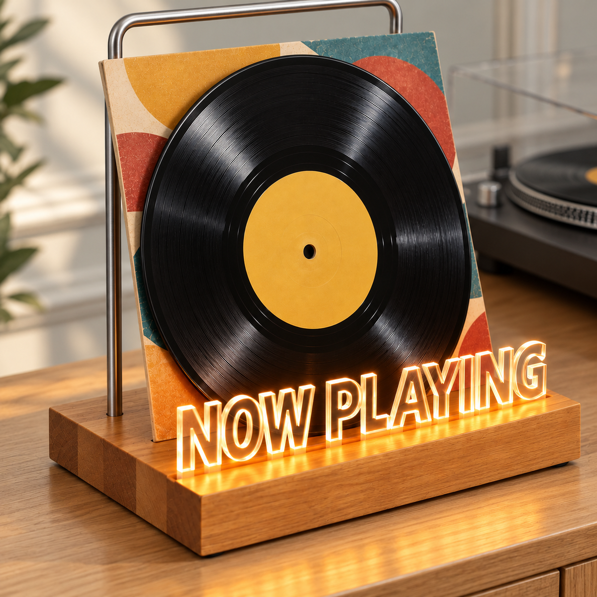 Support d’exposition lumineux vinyle 19,5 cm, bois | Lumevane