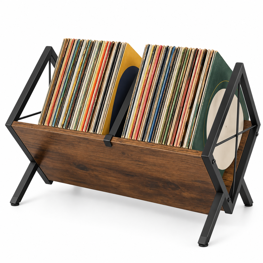 Support rangement vinyles 40 cm, métal et bois | Refrain