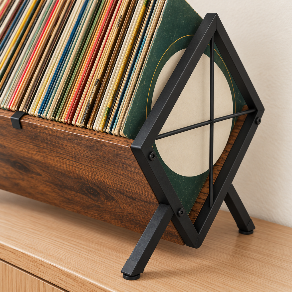 Support rangement vinyles 40 cm, métal et bois | Refrain