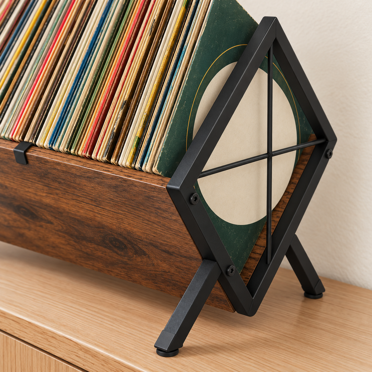Support rangement vinyles 40 cm, métal et bois | Refrain
