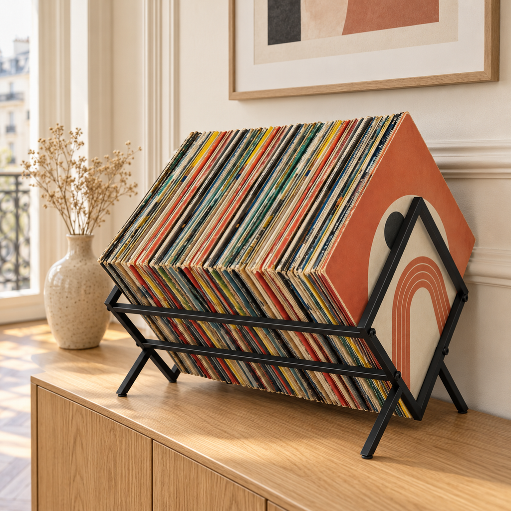 Support rangement vinyles 40 cm, métal noir | Diapason