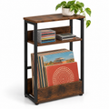 Support rangement vinyles 43 cm, 3 niveaux, métal et bois | Venkor