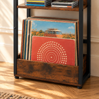Support rangement vinyles 43 cm, 3 niveaux, métal et bois | Venkor