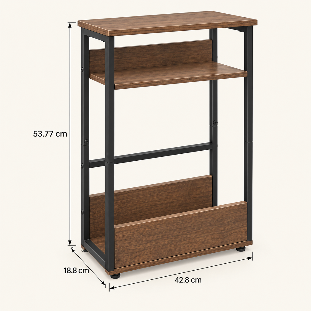 Support rangement vinyles 43 cm, 3 niveaux, métal et bois | Venkor