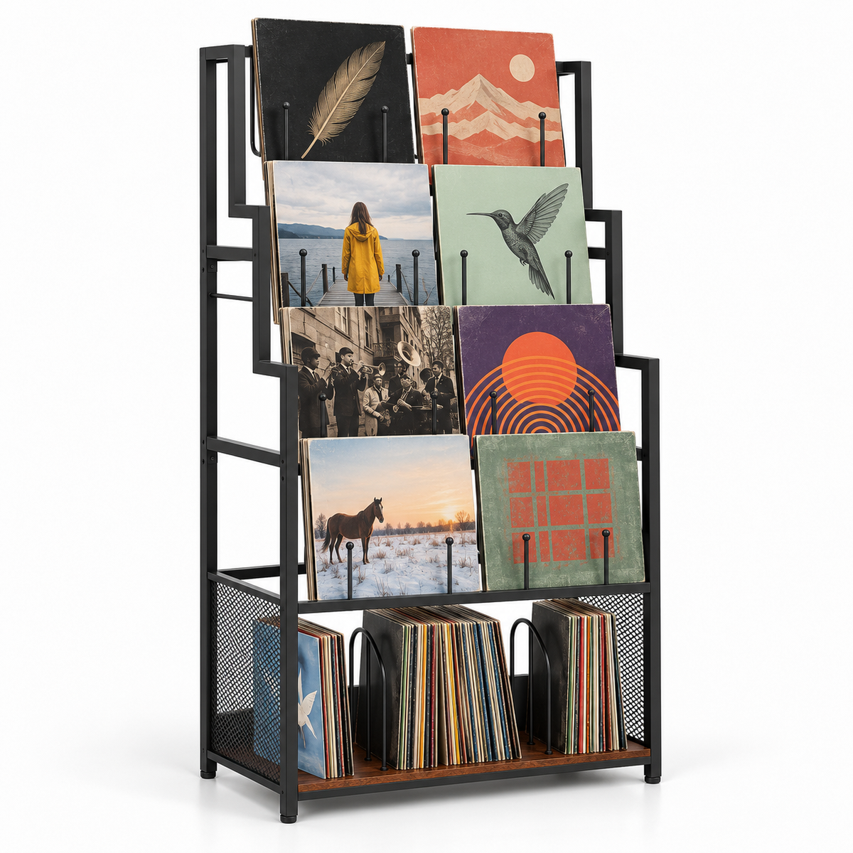Support rangement vinyles 67 cm, métal noir | Tarvelo