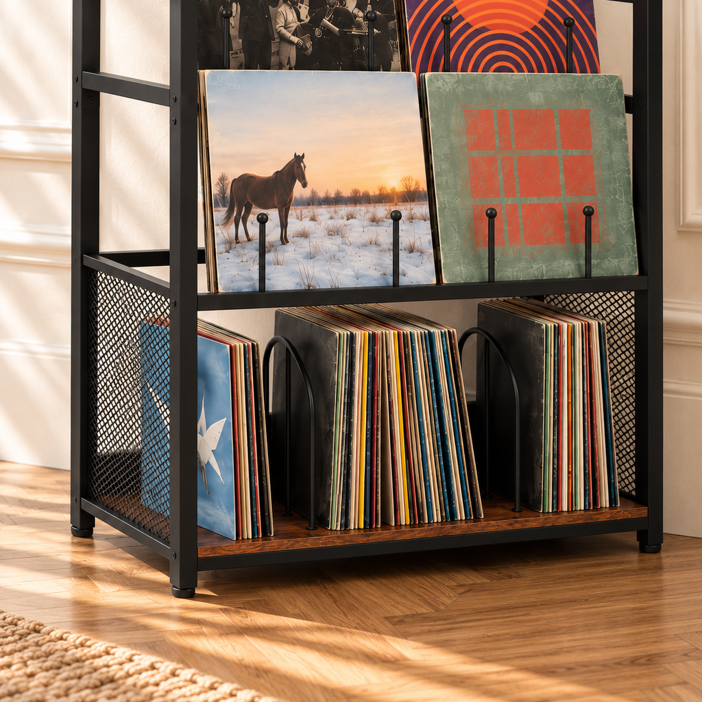 Support rangement vinyles 67 cm, métal noir | Tarvelo
