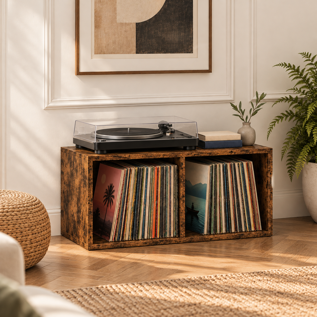 Support rangement vinyles 71 cm, 2 compartiments | Brevane