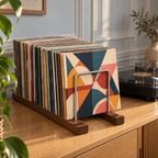 Support rangement vinyles réglable, noyer massif et métal | Tarnovel
